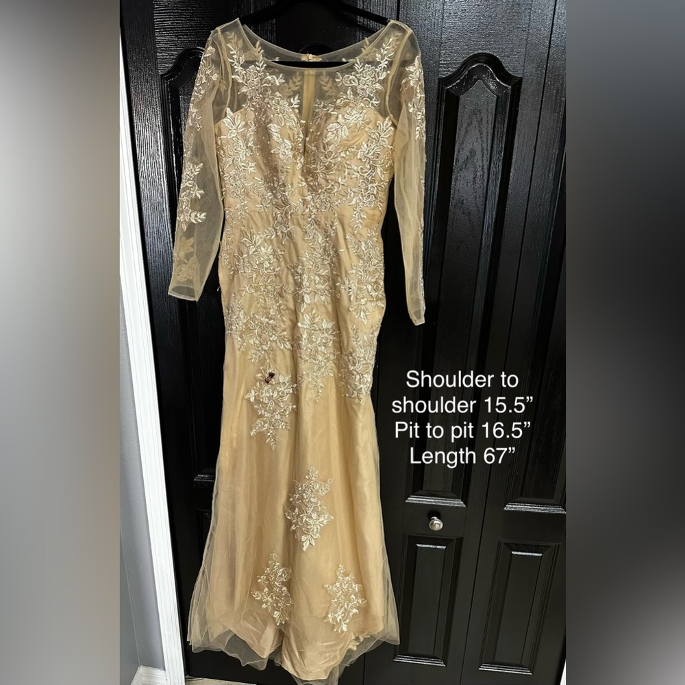 Elegant Long Embroidered Evening Dress in Champagne - Wedding Dress - NWOT